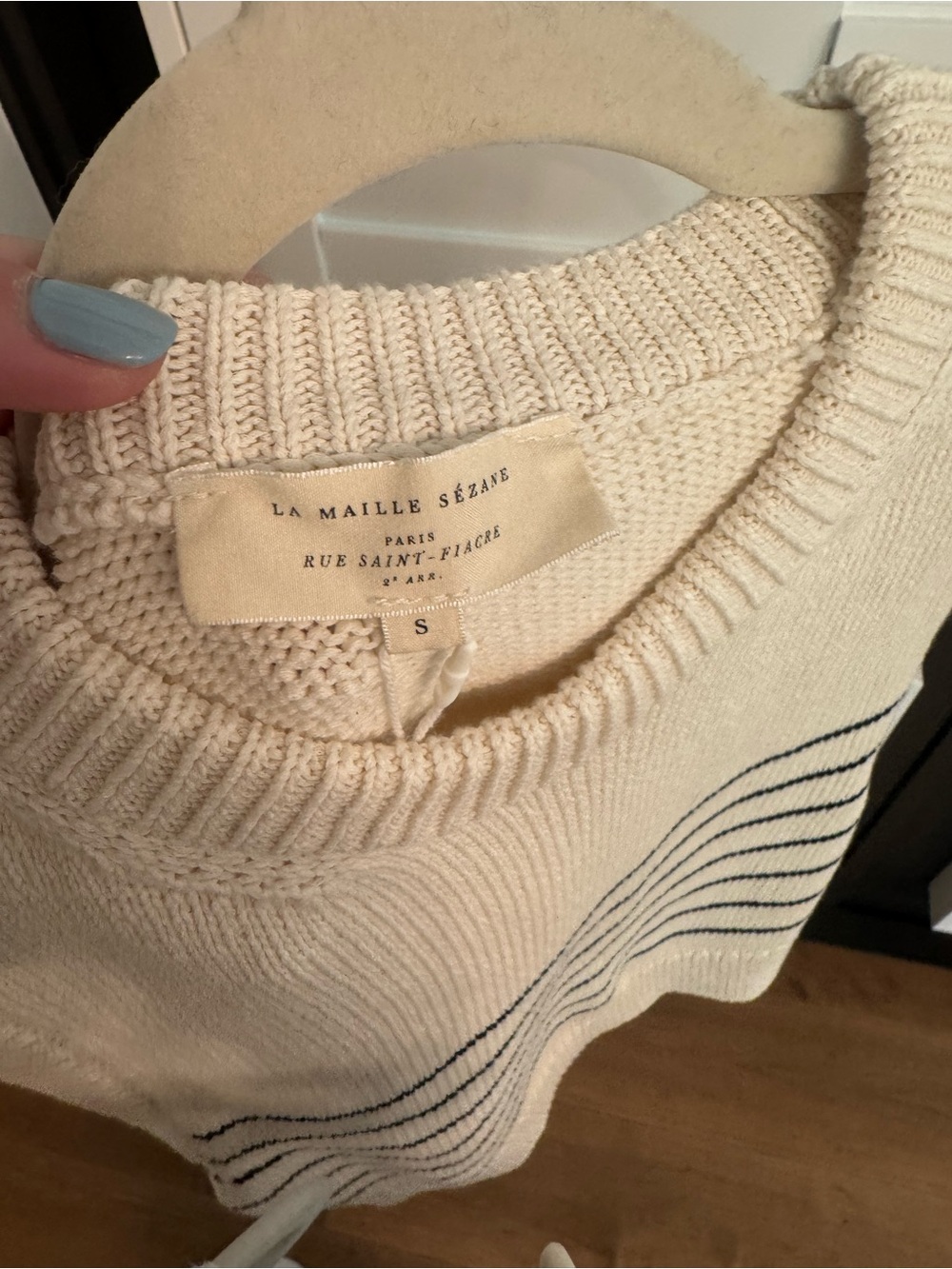 Sezane Cream Knit Sleeveless Stripe Sweater Vest - Picture 3 of 5